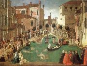 Gentile Bellini the miracle of the true cross near san lorenzo bridge oil on canvas